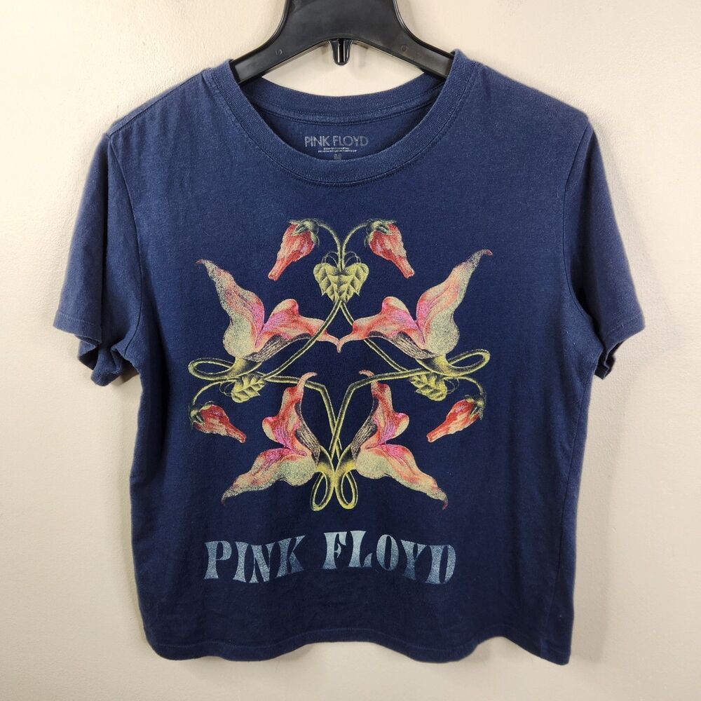 Pink Floyd Womens Short Sleeve Lotus Flower Crew Neck Front Side Graphic Tee M